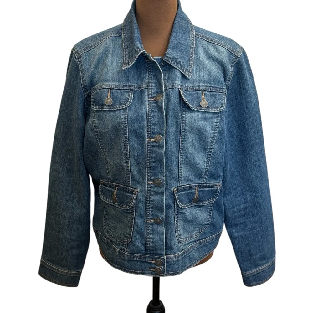 Baccini Cropped‎ Blue Denim Jean Jacket Size L